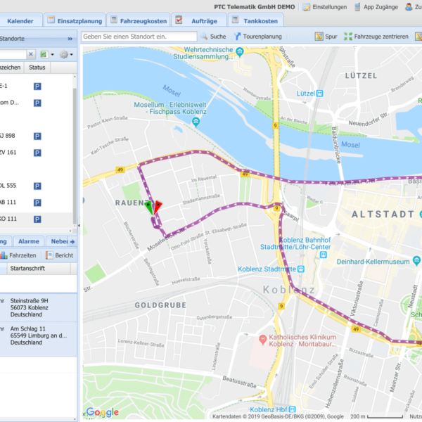 Flottenübersicht Wegstrecken